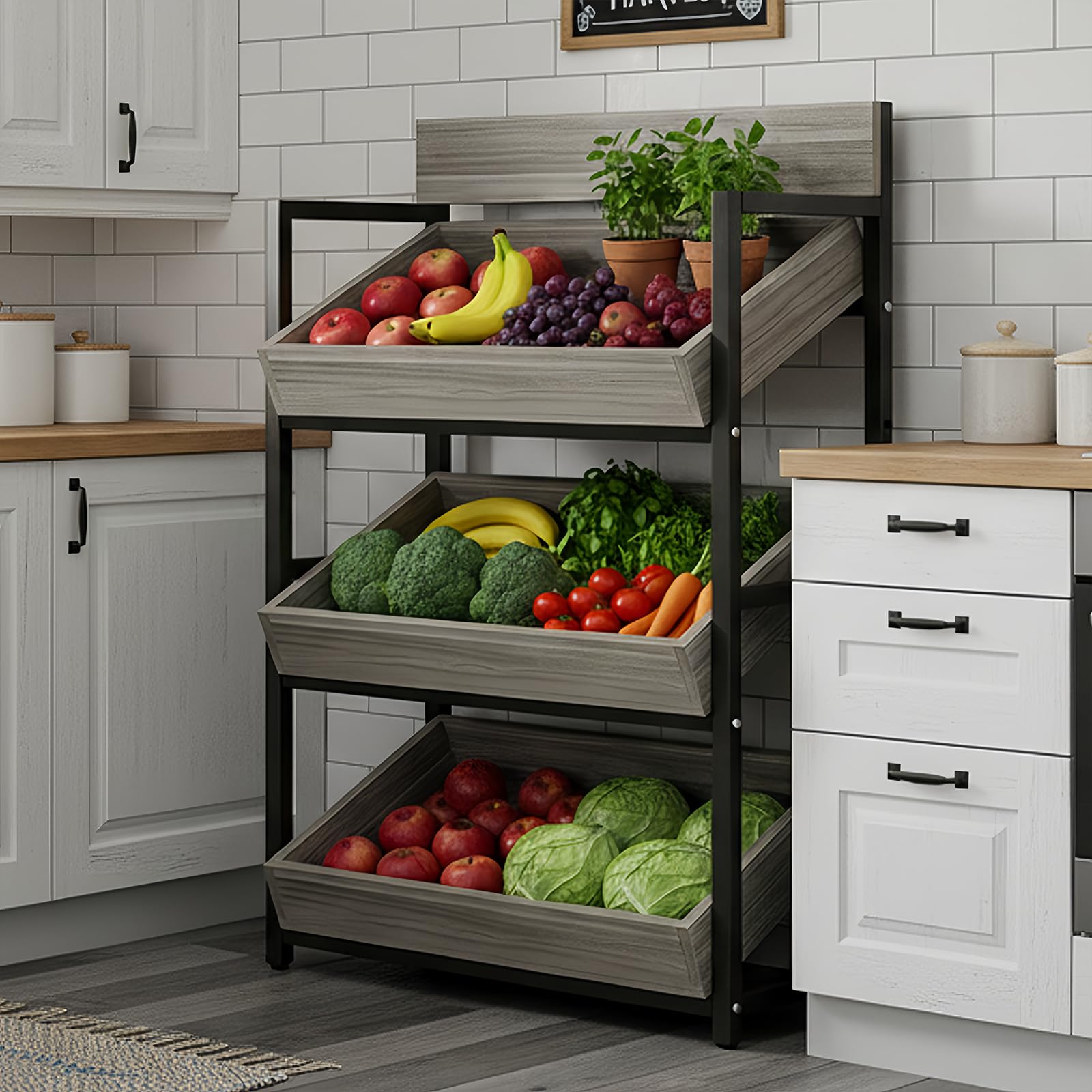 3-Tier Wood Fruit & Vegetable Storage Rack