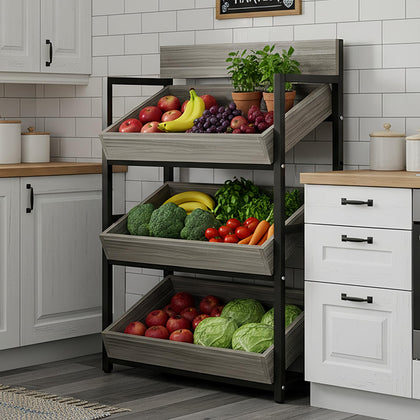 3-Tier Wood Fruit & Vegetable Storage Rack