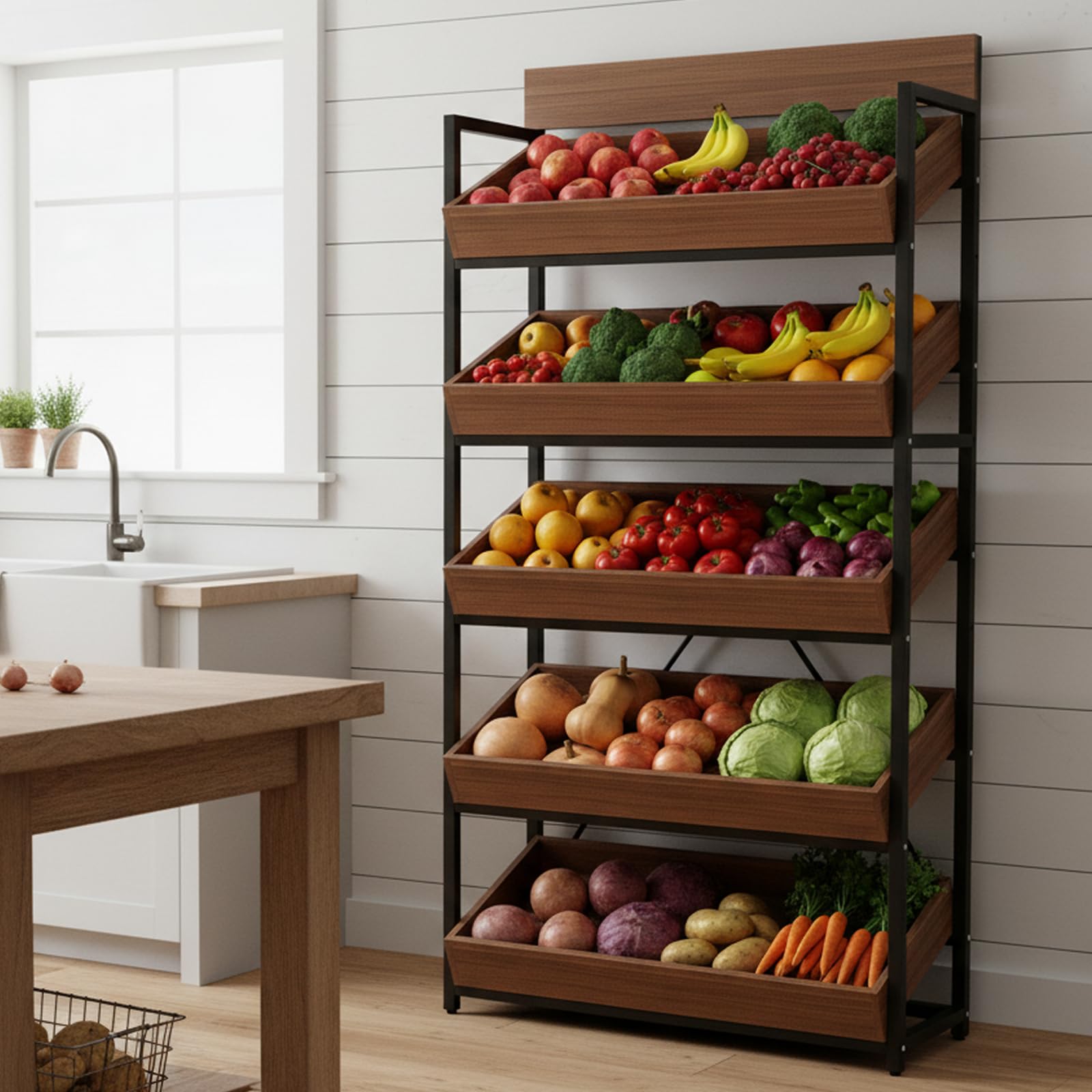 3-Tier Wood Fruit & Vegetable Storage Rack