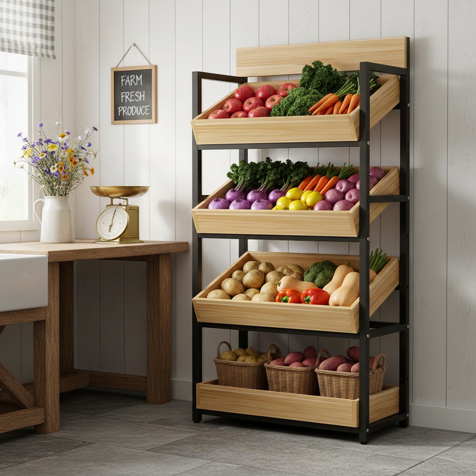 3-Tier Wood Fruit & Vegetable Storage Rack