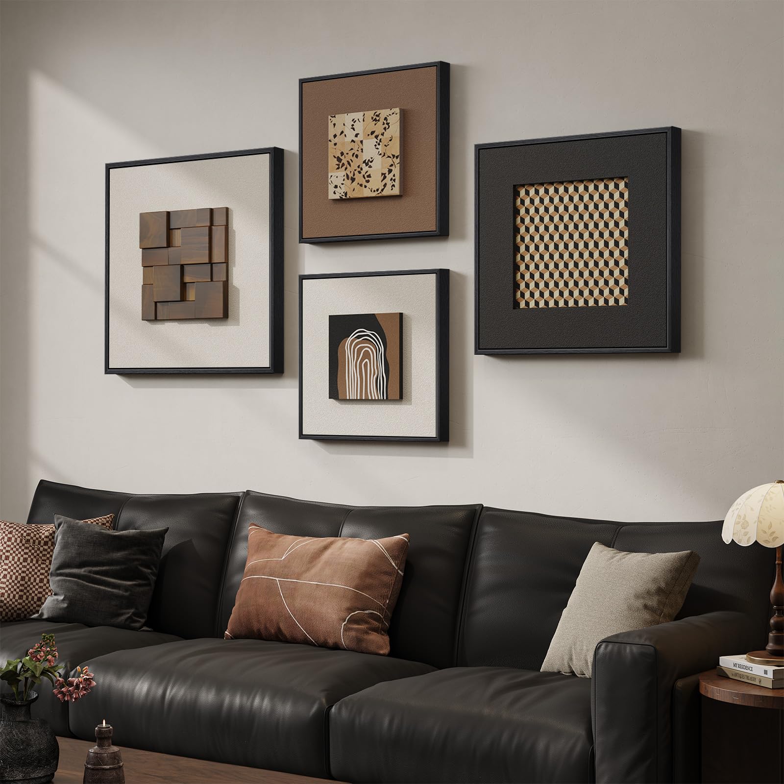 4 Piece Framed 3D Textured Wall Art for Living Room