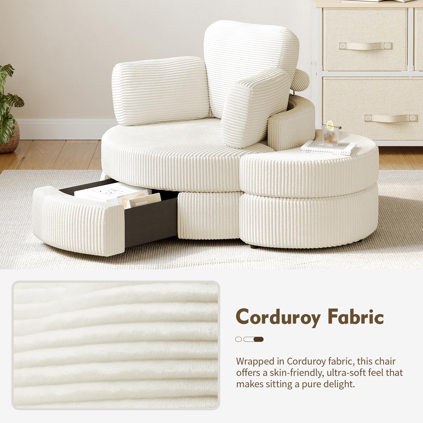 MEISSALIVVE Swivel Accent Chair with Half Moon Ottoman