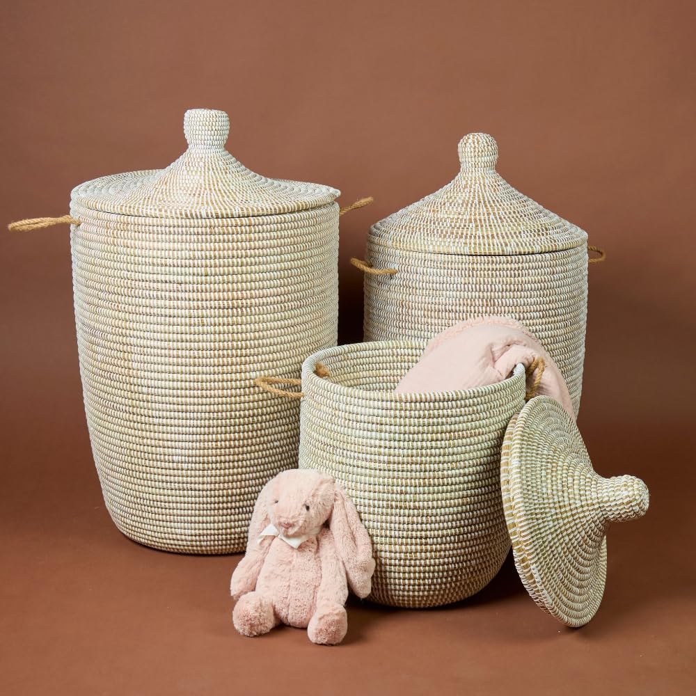 White Wicker Storage Basket with Lid