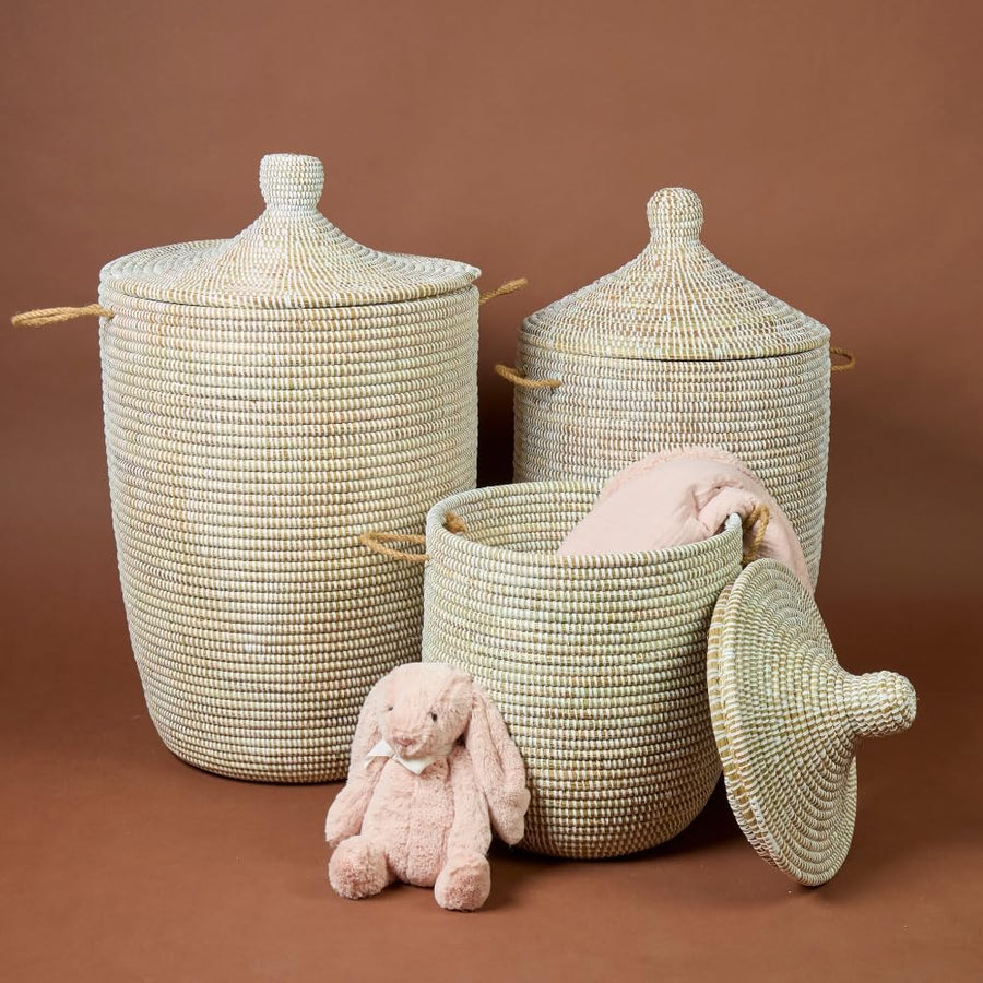 White Wicker Storage Basket with Lid