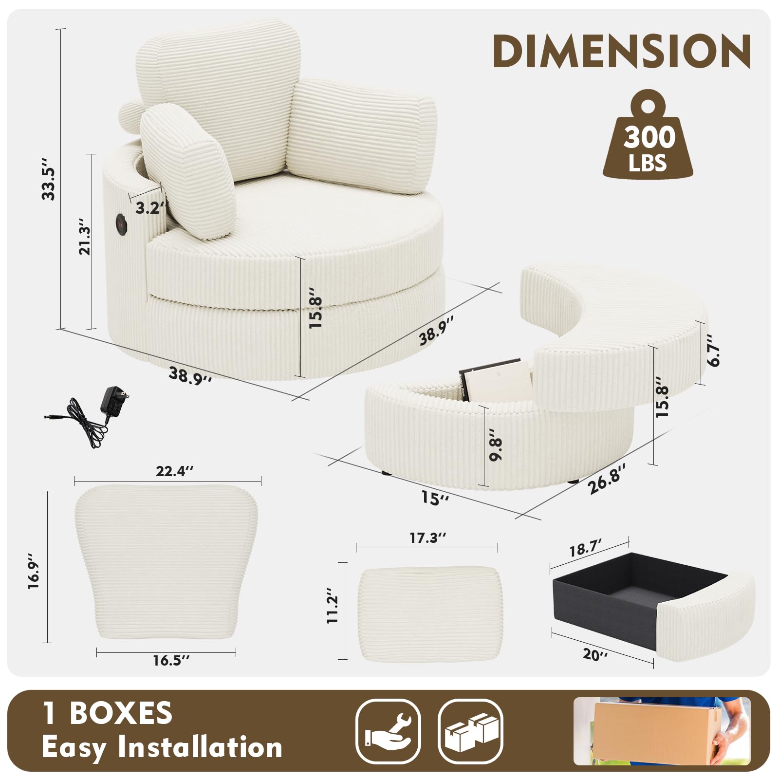 MEISSALIVVE Swivel Accent Chair with Half Moon Ottoman
