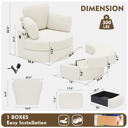 MEISSALIVVE Swivel Accent Chair with Half Moon Ottoman
