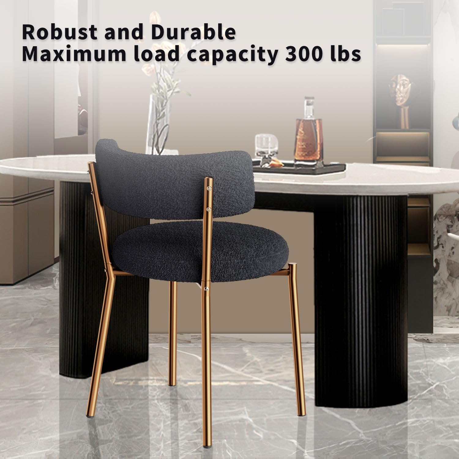 Glass Dining Table Set with Bouclé Chairs & Bench