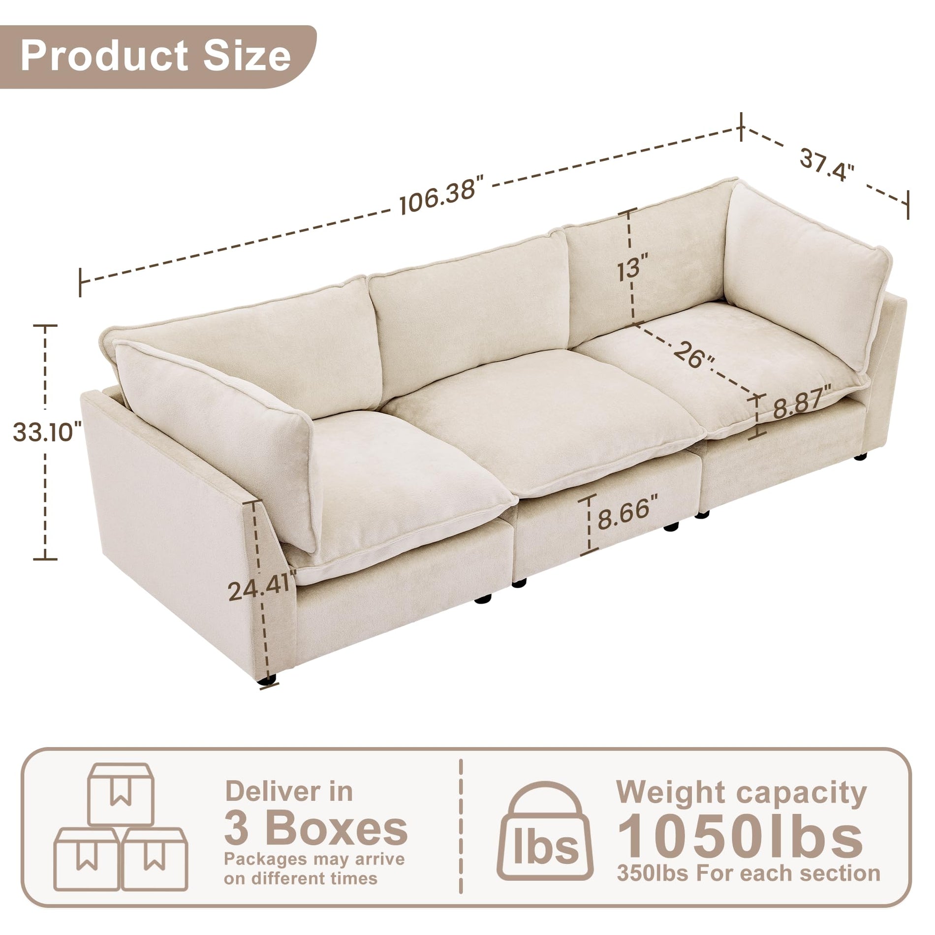 Modular Chenille Sectional Sofa with Deep Seats