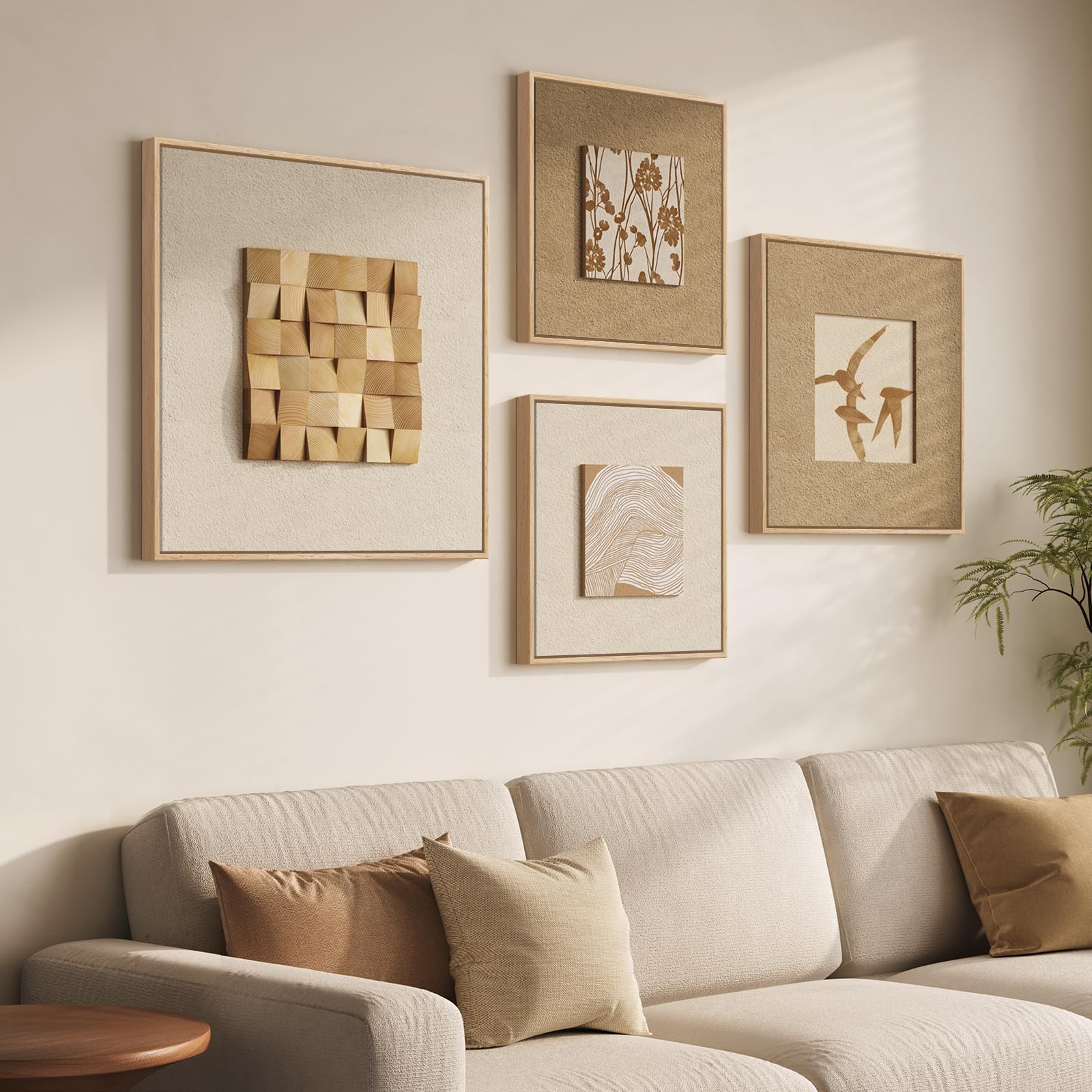 4 Piece Framed 3D Textured Wall Art for Living Room