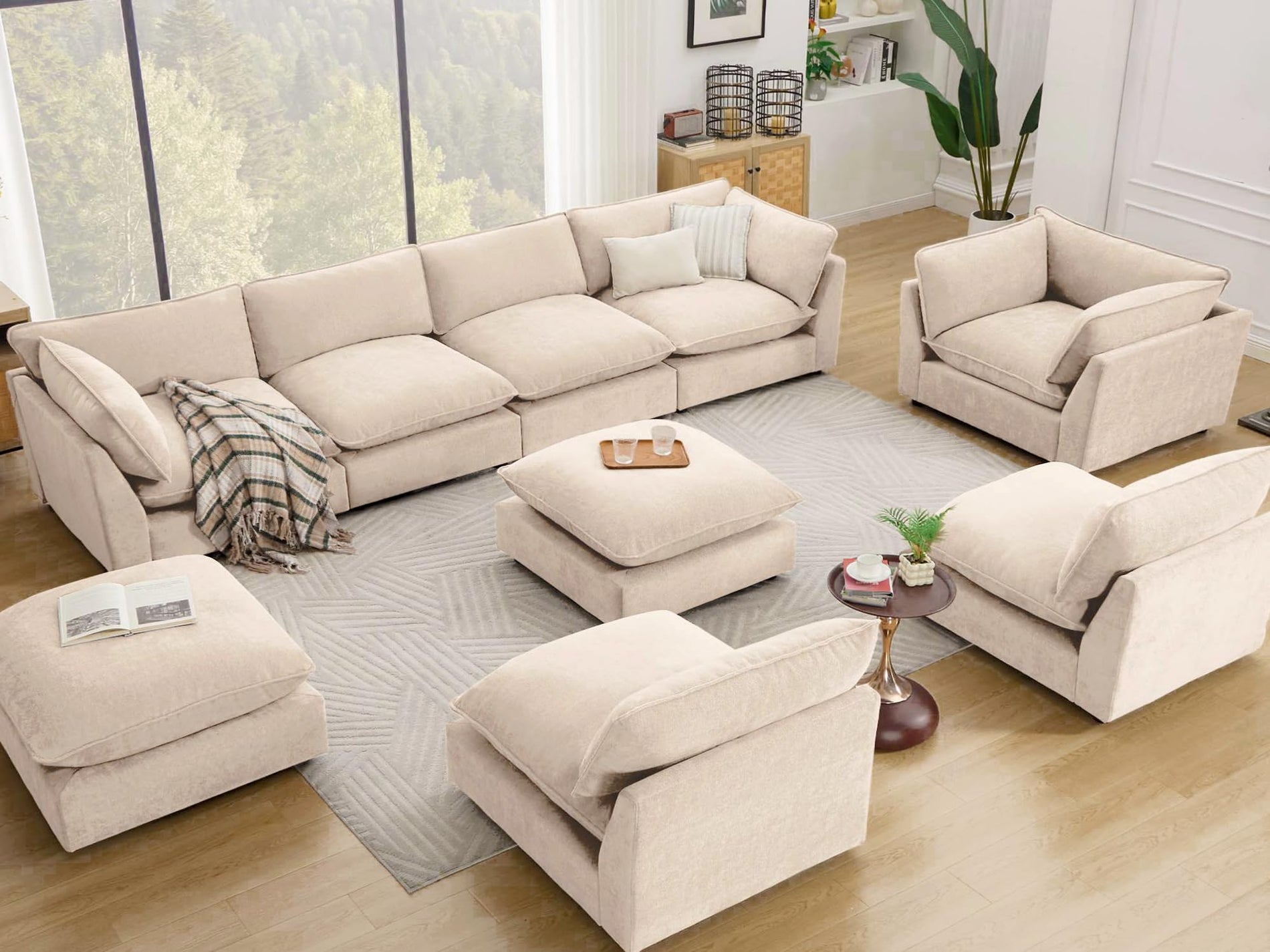 Modular Chenille Sectional Sofa with Deep Seats