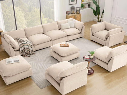 Modular Chenille Sectional Sofa with Deep Seats