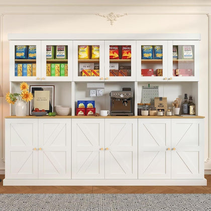 Farmhouse Pantry Cabinet with Glass Doors