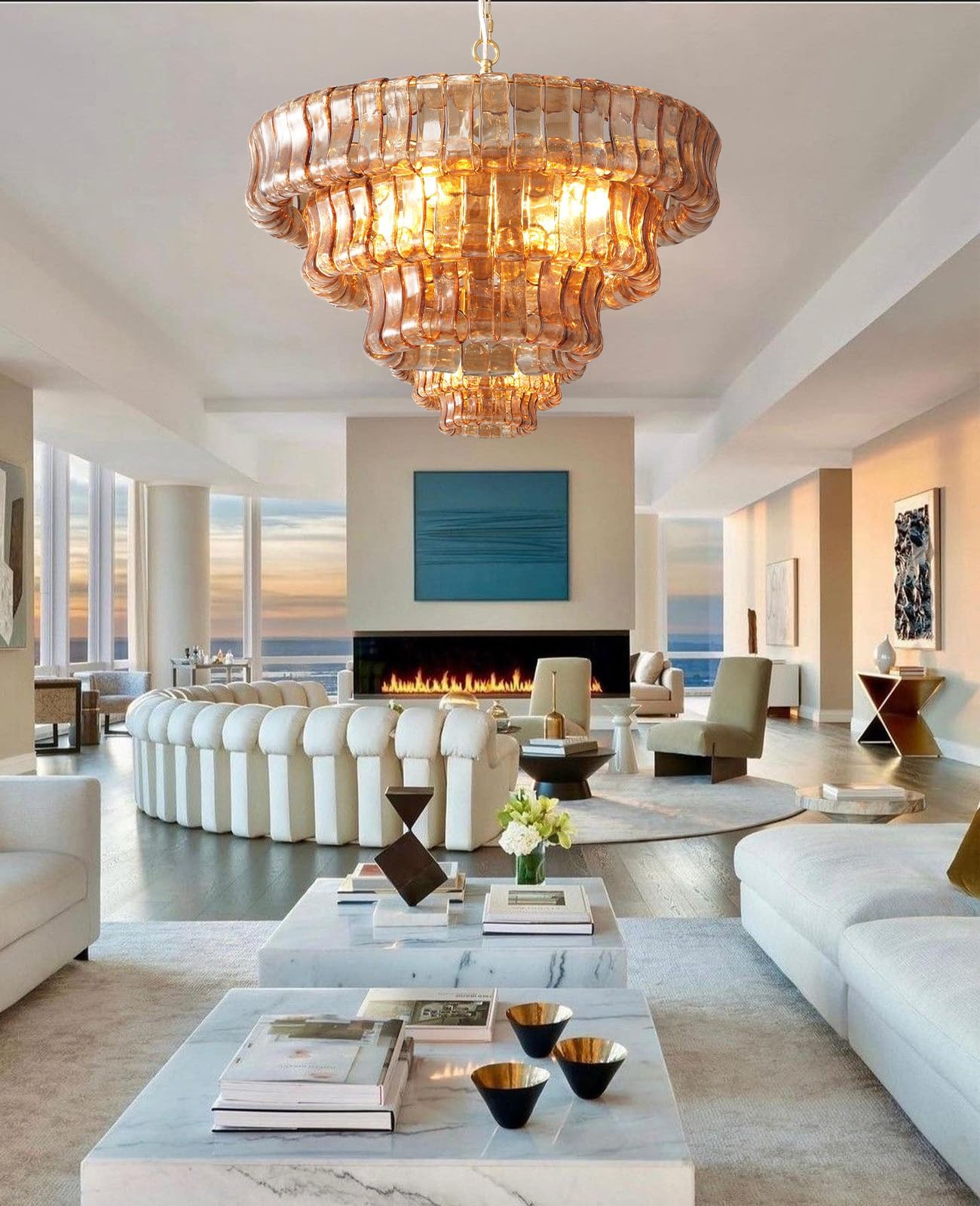 Large Rectangular Glass Chandelier