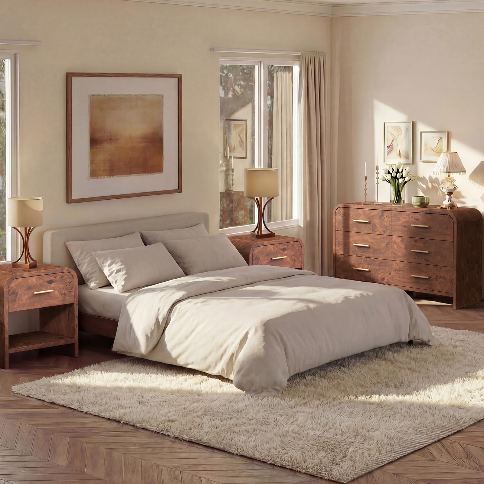 3-Piece Farmhouse Bedroom Set with Dresser & Nightstands