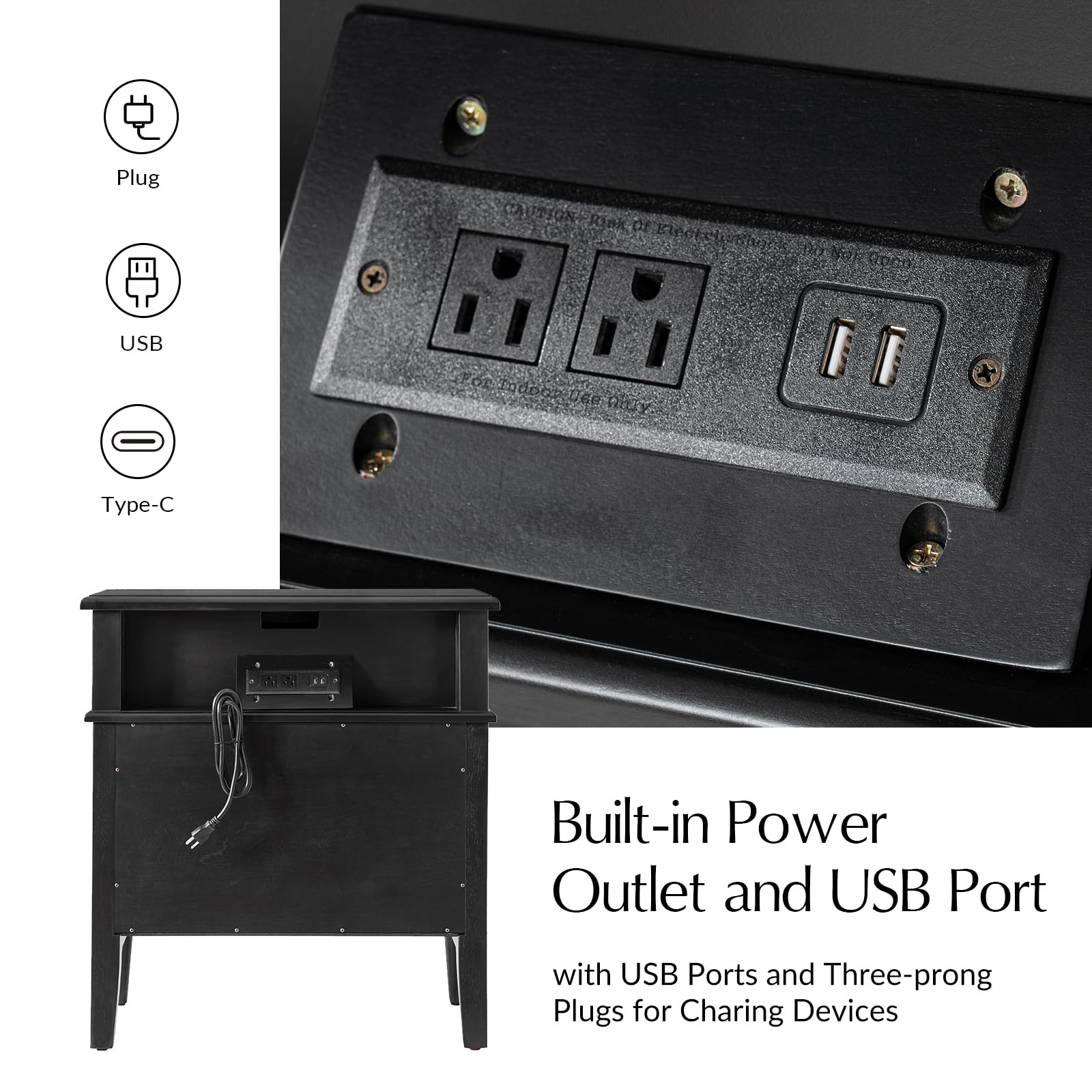 End Table with Charging Station & Hidden Drawer