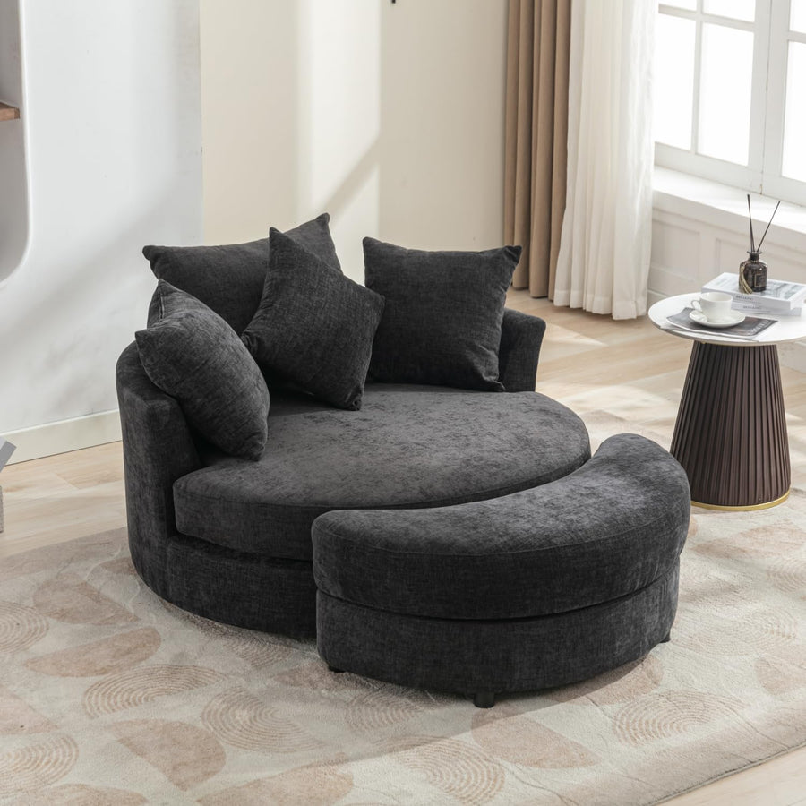 360° Accent Barrel Chair with Storage Ottoman & 4 Pillows, Gray