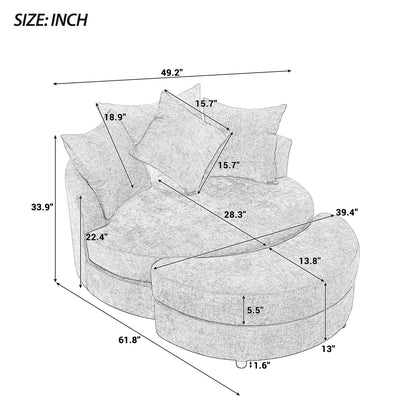 360° Accent Barrel Chair with Storage Ottoman & 4 Pillows, Gray