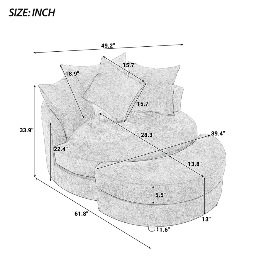 360° Accent Barrel Chair with Storage Ottoman & 4 Pillows, Gray