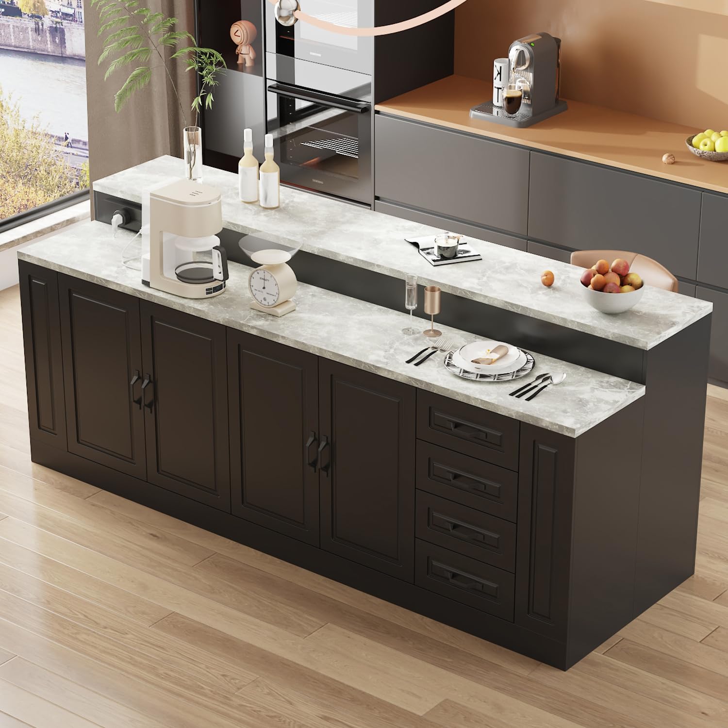 Kitchen Island with Storage & Power Outlet