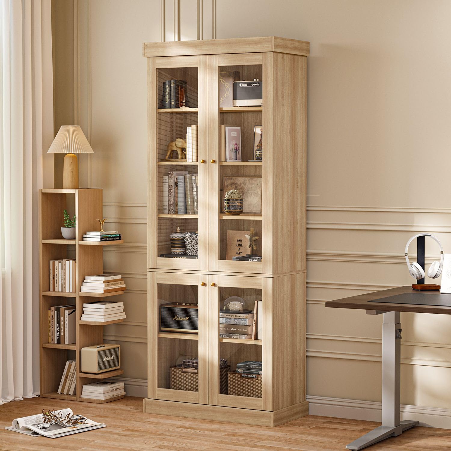 Vyre 70.8" Tall Farmhouse Bookshelf with Glass Doors-260513