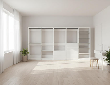 Freestanding Closet System with Shelves & Hanging Rods