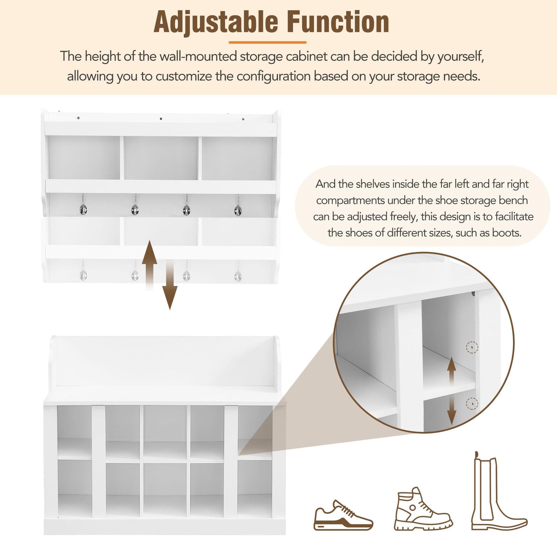 Entryway Shoe Cabinet with Coat Rack & Hooks