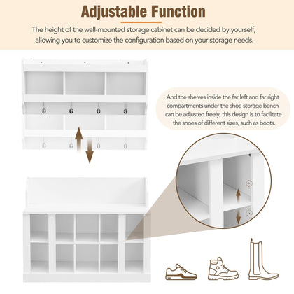 Entryway Shoe Cabinet with Coat Rack & Hooks