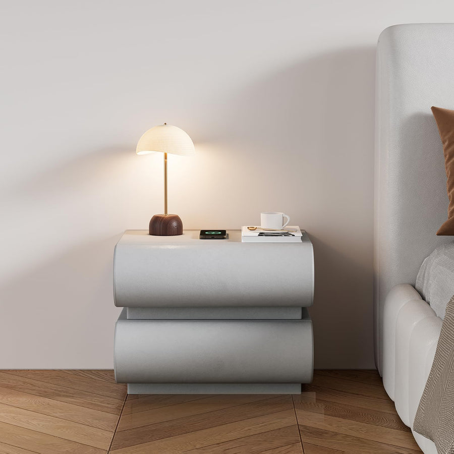 homary Modern Nightstand with 2 Drawers, Tile End Table for Living Room in Gold Finish Square Bedside Table