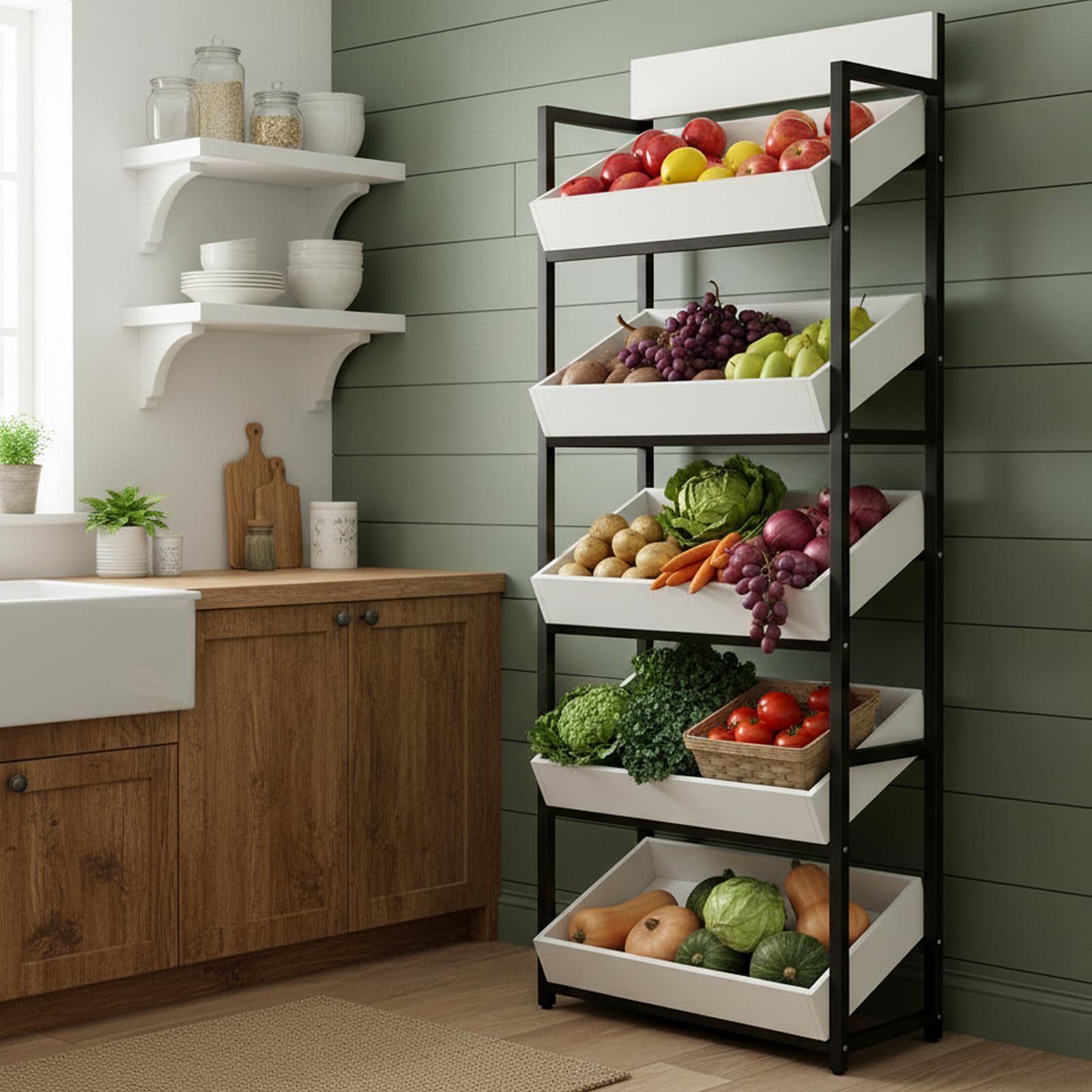 3-Tier Wood Fruit & Vegetable Storage Rack