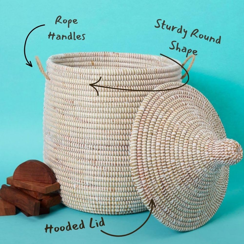 White Wicker Storage Basket with Lid