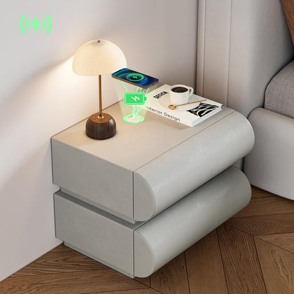homary Modern Nightstand with 2 Drawers, Tile End Table for Living Room in Gold Finish Square Bedside Table