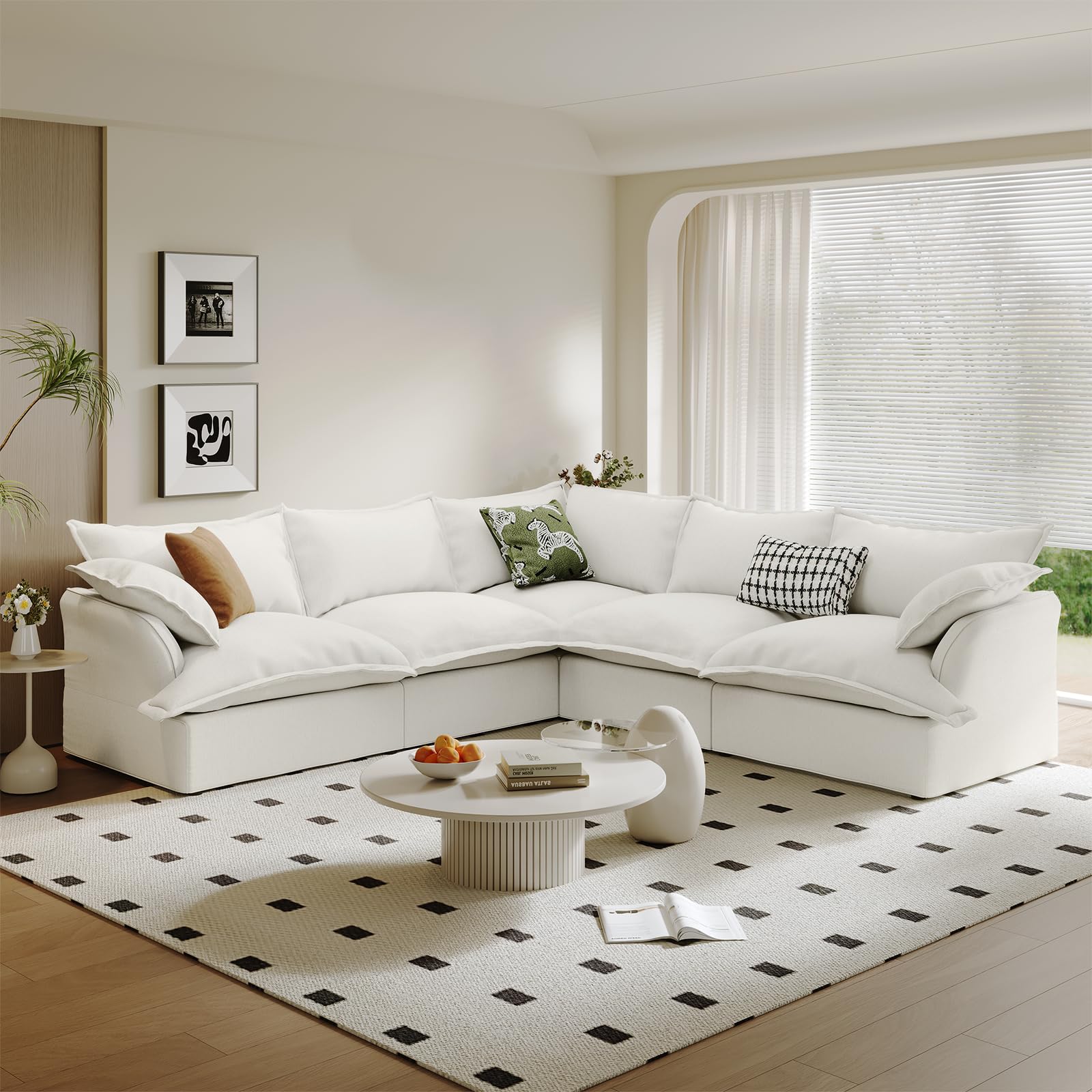 Modular Linen Sectional Sofa with Deep Seats & Removable Covers