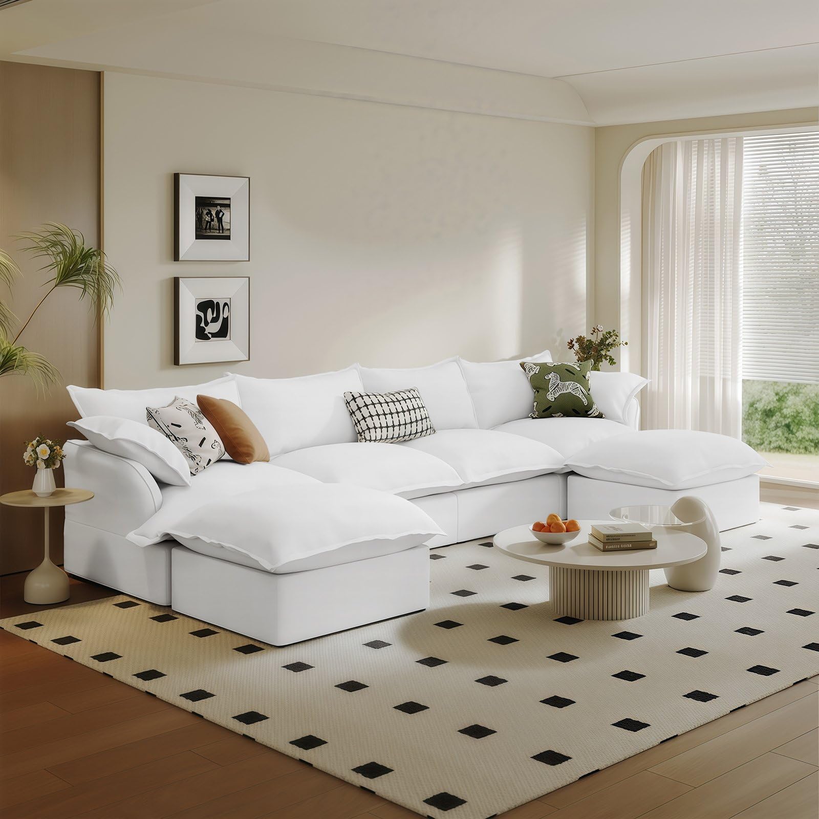Modular Linen Sectional Sofa with Deep Seats & Removable Covers