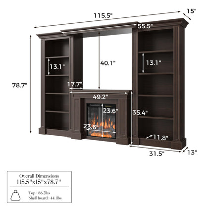 Bookcase Entertainment Center with Electric Fireplace & Storage