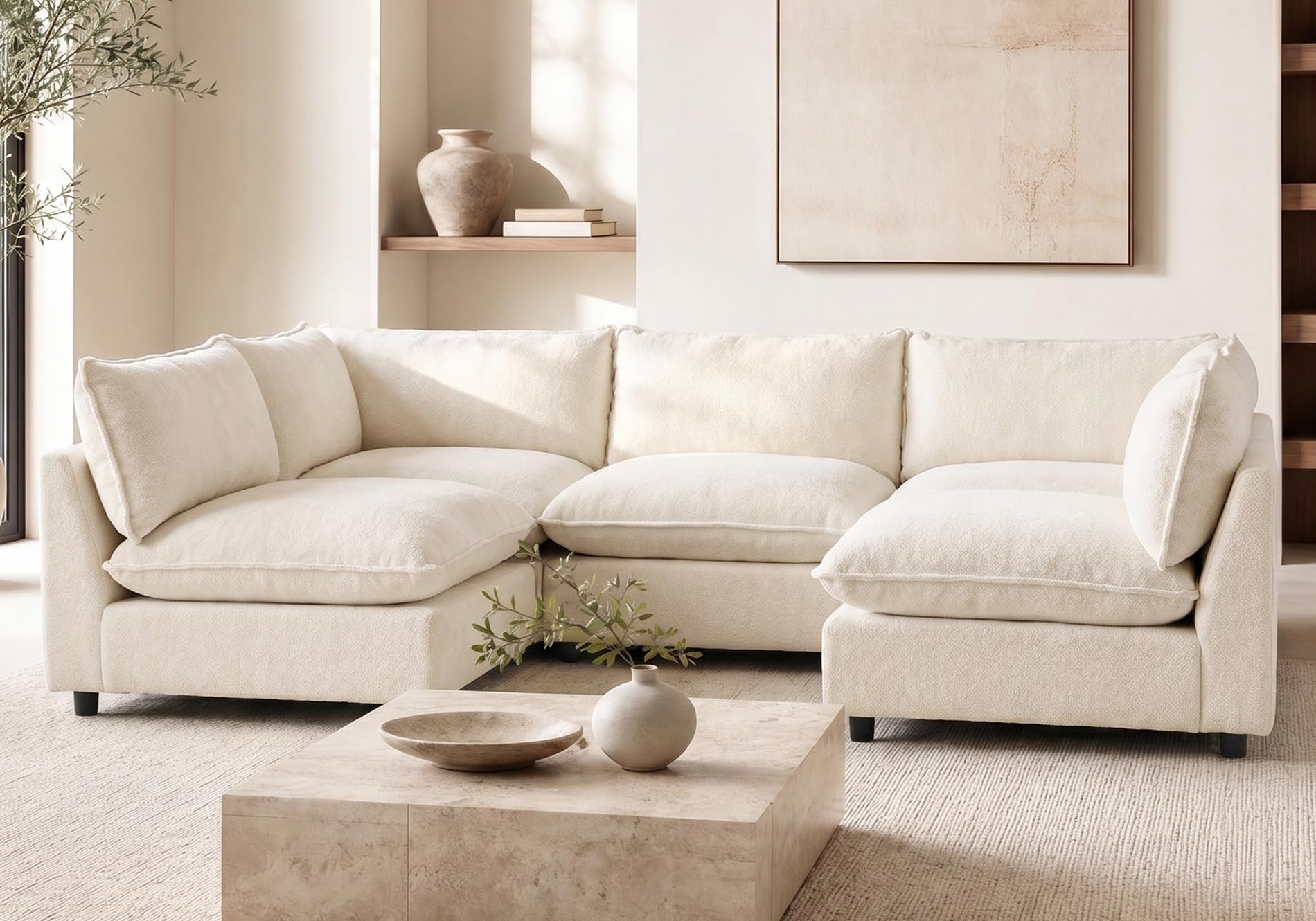 Modular Chenille Sectional Sofa with Deep Seats