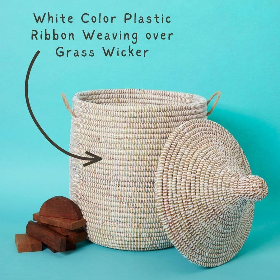 White Wicker Storage Basket with Lid