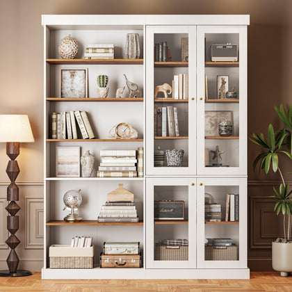 Vyre 70.8" Tall Farmhouse Bookshelf with Glass Doors-260513
