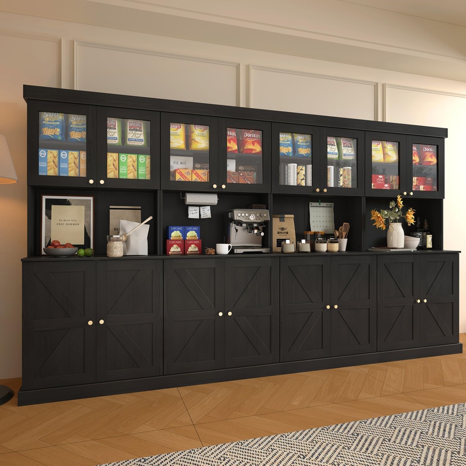 Farmhouse Pantry Cabinet with Glass Doors