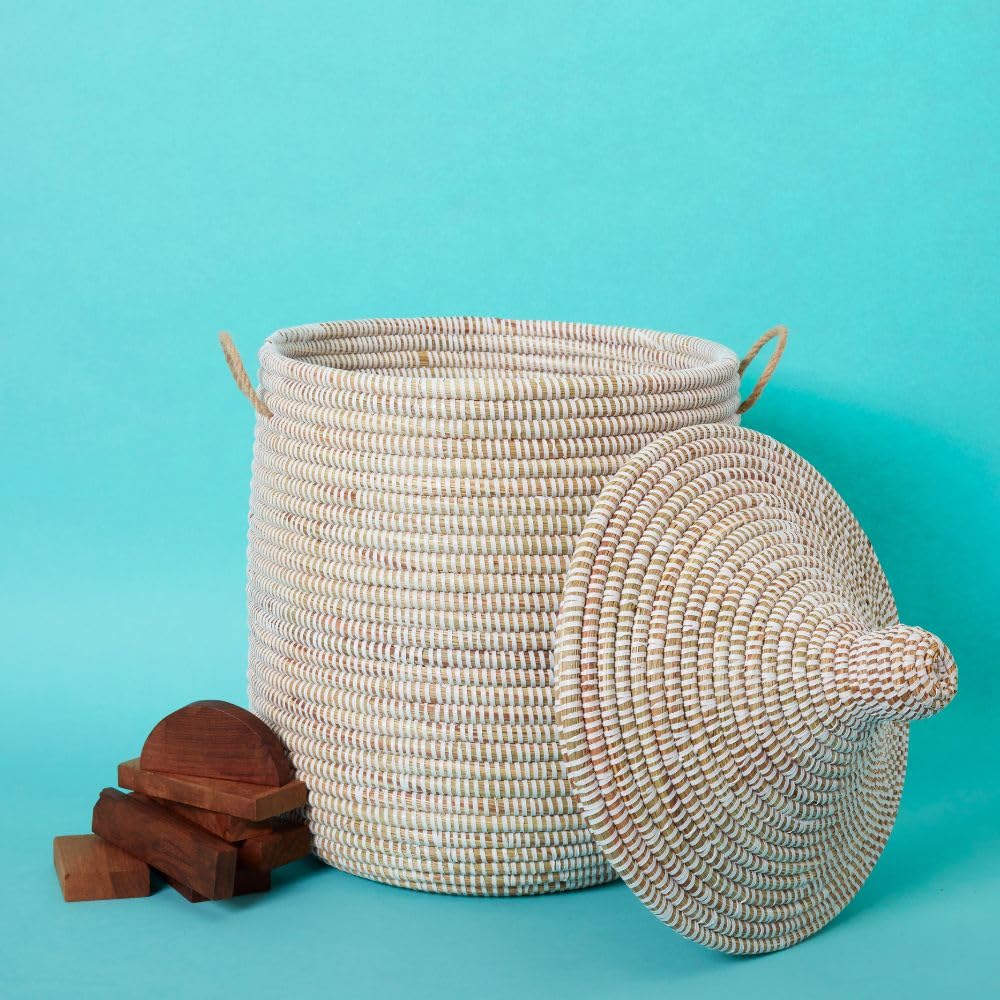 White Wicker Storage Basket with Lid