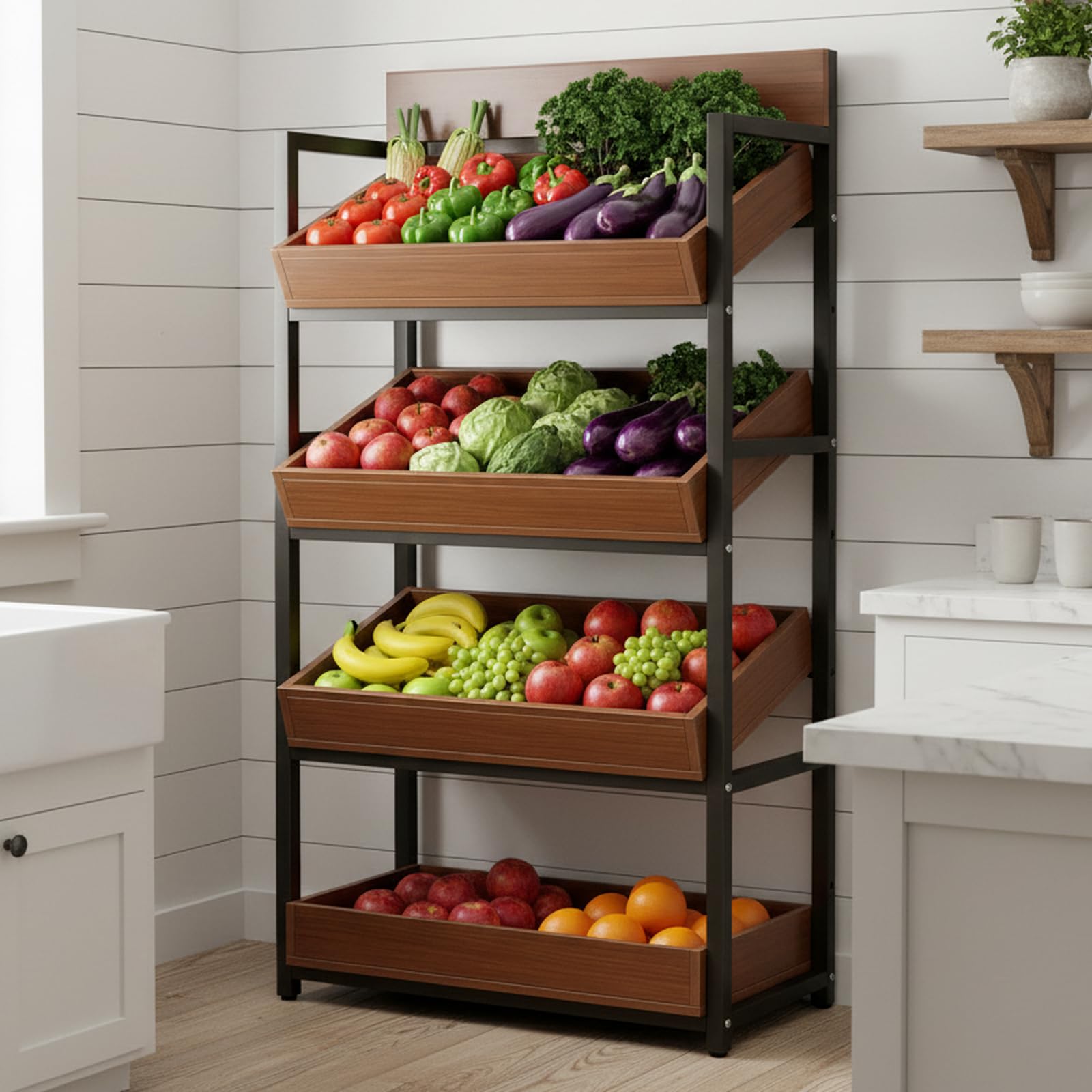 3-Tier Wood Fruit & Vegetable Storage Rack