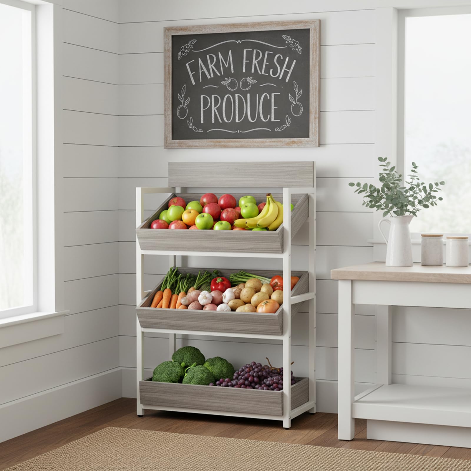 3-Tier Wood Fruit & Vegetable Storage Rack