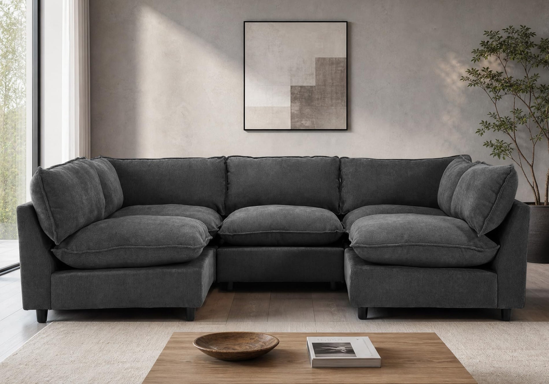 Modular Chenille Sectional Sofa with Deep Seats