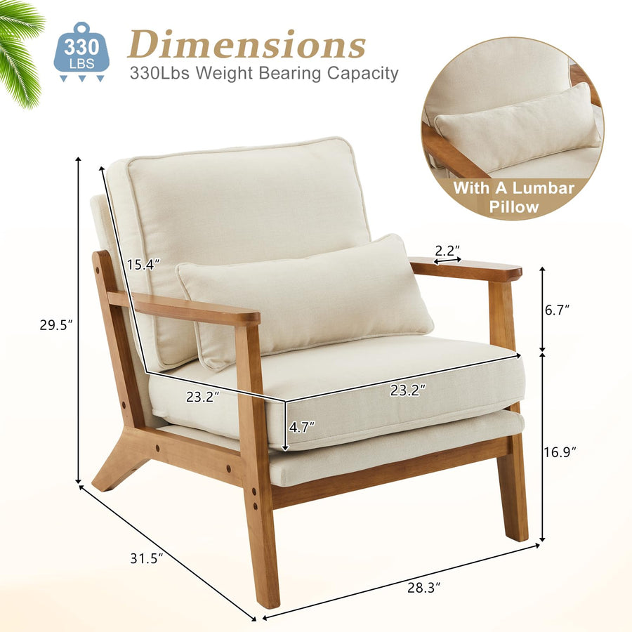Mid-Century Accent Chair with Solid Wood Armrests