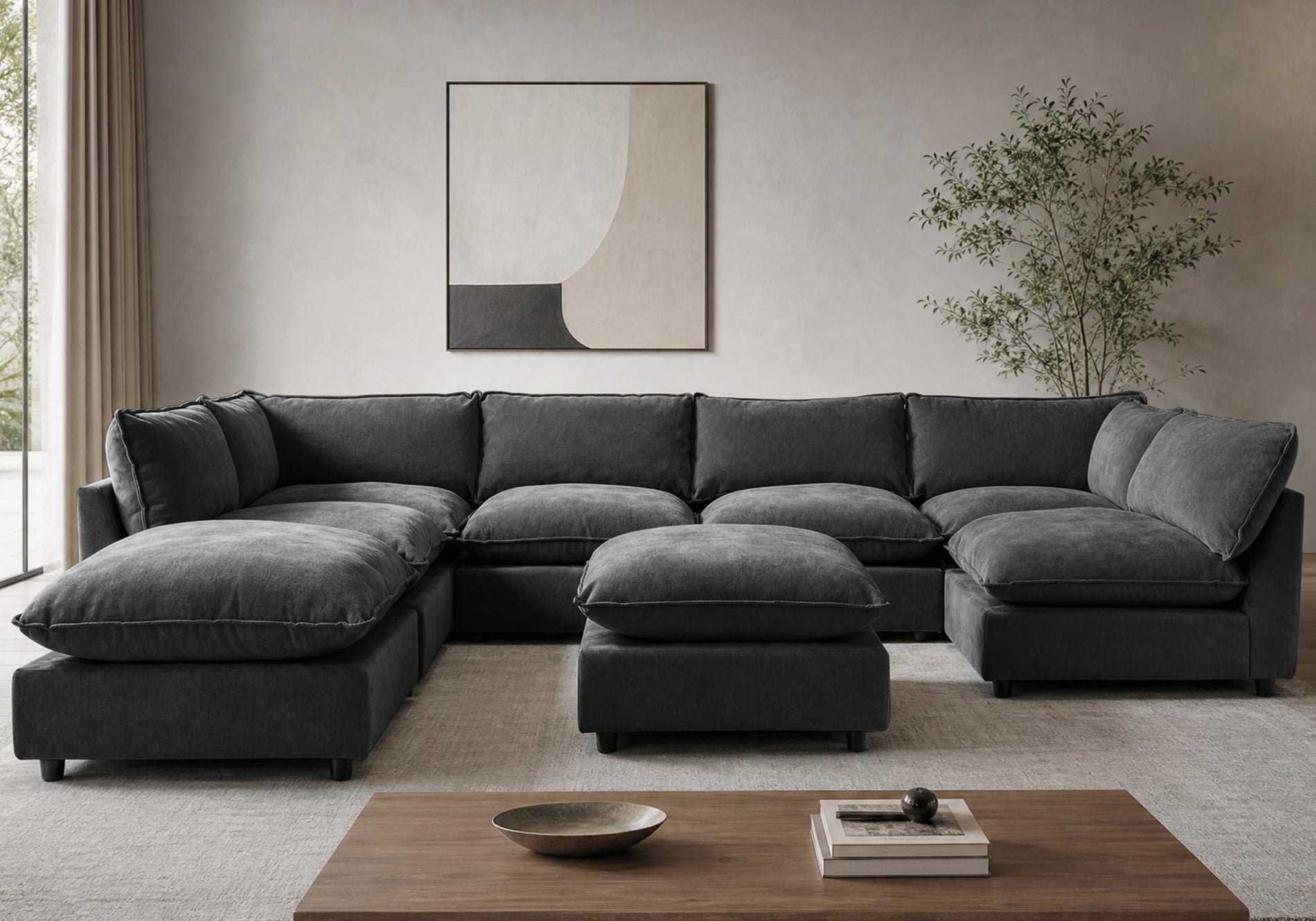 Modular Chenille Sectional Sofa with Deep Seats