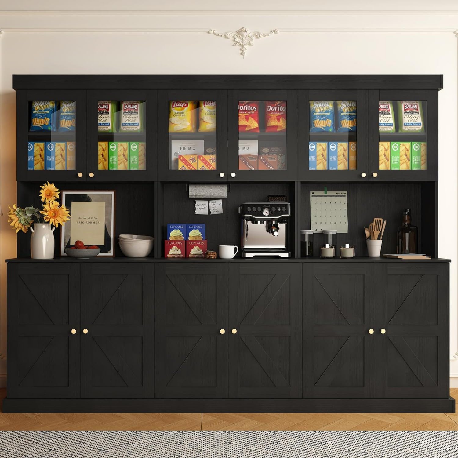 Farmhouse Pantry Cabinet with Glass Doors