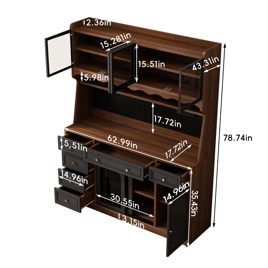 Buffet Cabinet with Hutch, Power Outlet & Storage