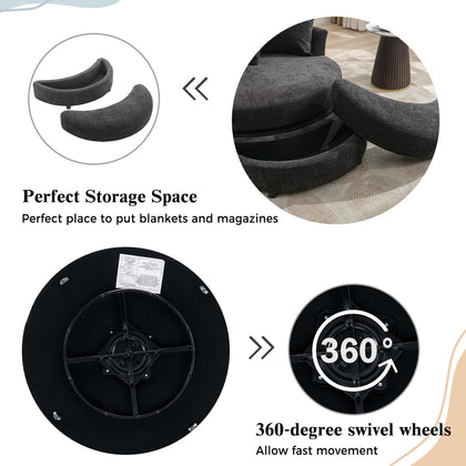360° Accent Barrel Chair with Storage Ottoman & 4 Pillows, Gray