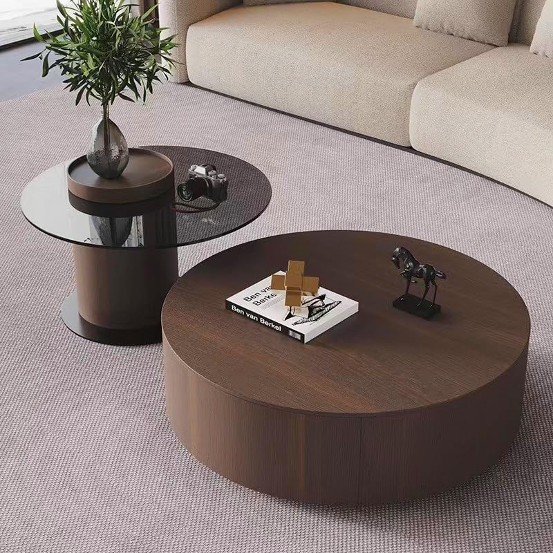 Solid Wood Coffee Table Set with Tempered Glass Top & Side Table