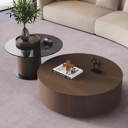Solid Wood Coffee Table Set with Tempered Glass Top & Side Table