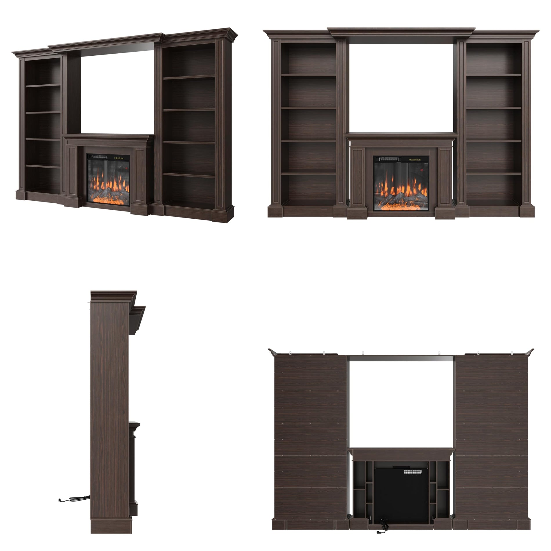 Bookcase Entertainment Center with Electric Fireplace & Storage